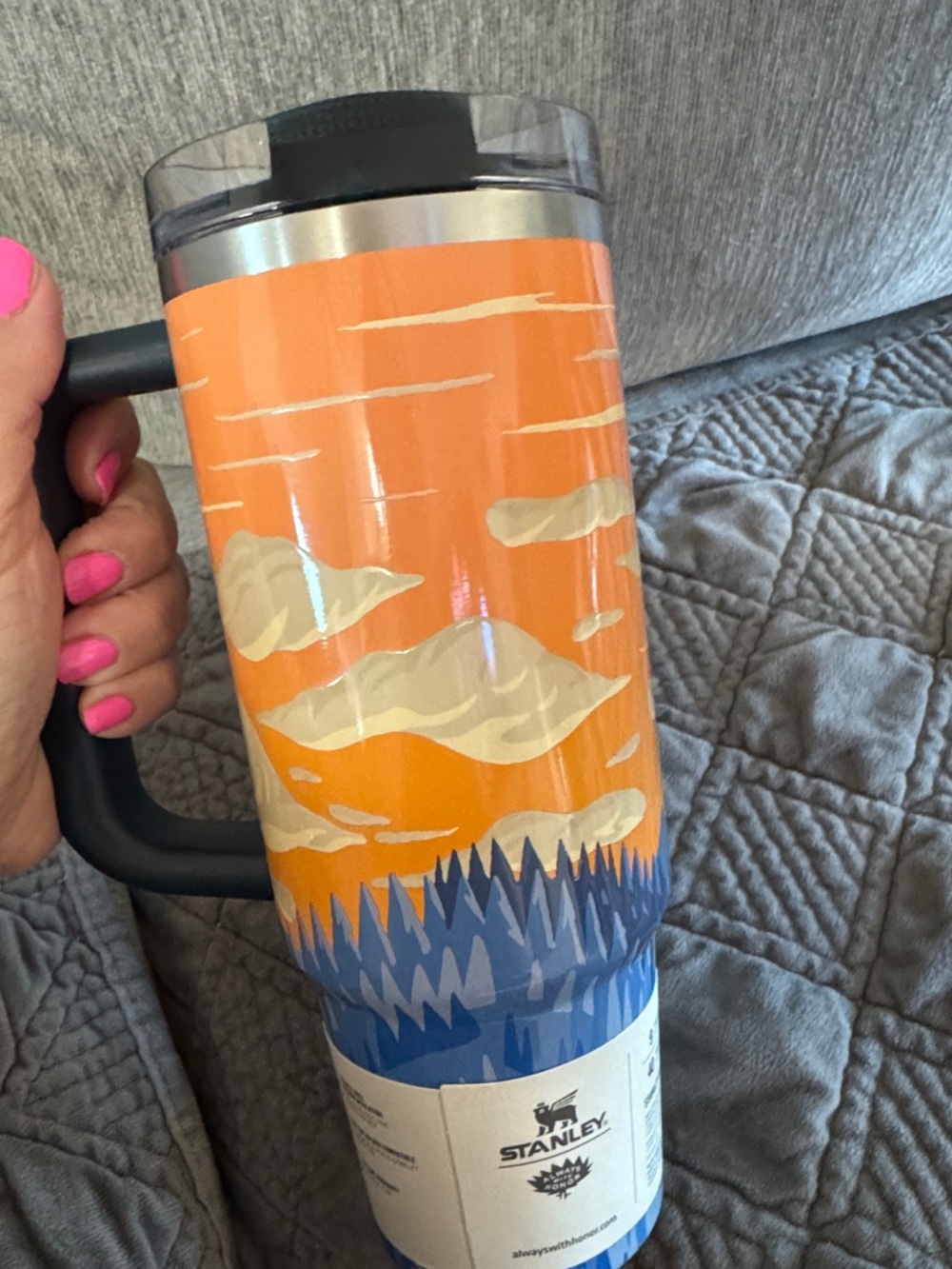 Brand New, Stanley Limited Edition Orange and Blue Scenic Travel Mug with Handle